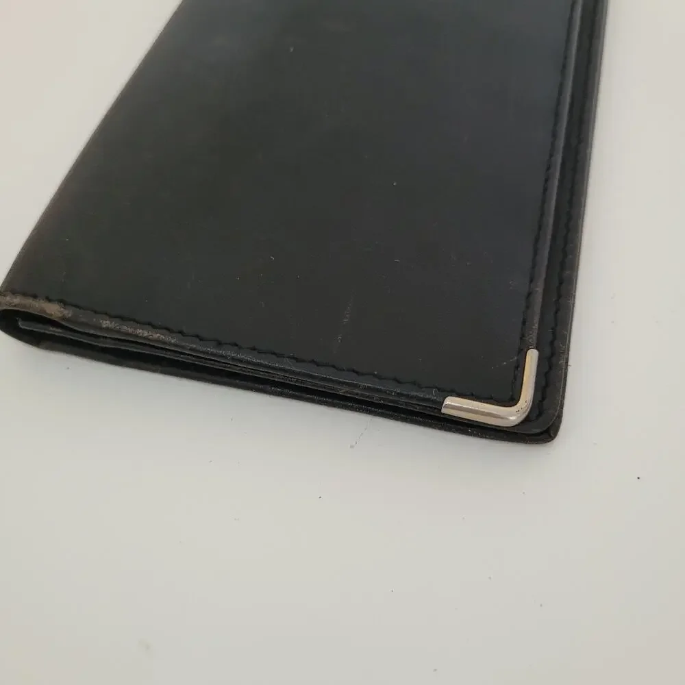 Dunhill Designer Checkbook‎ Card Slim Bill Holder Wallet Black Bifold Leather